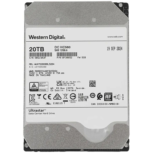 Внутренний жесткий диск 3,5" 20Tb WD (WUH722020BL5204 0F38652) 512Mb 7200rpm SAS Ultrastar DC HC560