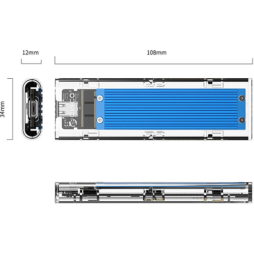 Корпус для SSD M.2 SATA/NVMe Orico TCM2M-C3-BL, USB Type C Синий
