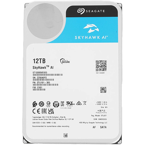 Внутренний жесткий диск 3,5" 12Tb Seagate (ST12000VE003) 512Mb 7200rpm SATA3 Surveillance SkyHawk AI