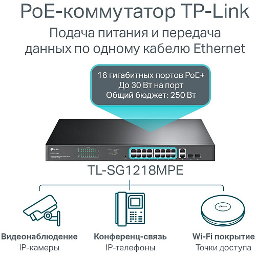 Коммутатор TP-LINK TL-SG1218MPE Easy Smart 16xGbLAN PoE+ 2xGbLAN 2xSFP/GbLAN