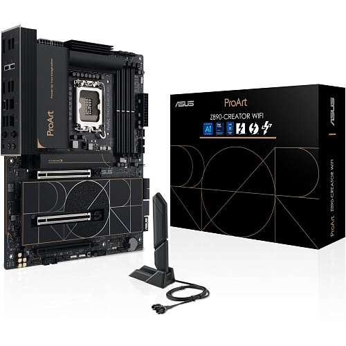 Материнская плата ASUS ProArt Z890-Creator WiFi Z890 Soc-1851 4xDDR5, 4xSATA3, RAID, 5xM.2, 3xPCI-E16x, 6xUSB3.2, 3xUSB3.2 Type C, DP, HDMI, WiFi, 2xGlan, ATX