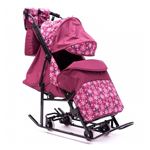 Санки-коляска Kristy Comfort Plus 3В+ВК (бордо/снежинки)