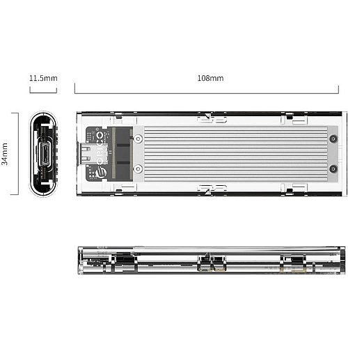 Корпус для SSD NVMe M.2 Orico TCM2-C3-SV, USB Type C Серебристый