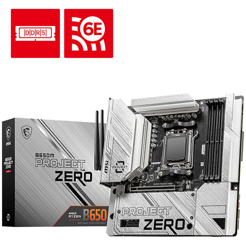 Материнская плата MSI B650M Project Zero BTF Socket-AM5 AMD B650 4xDDR5, 4xSATA3, RAID, 2xM.2, 1xPCI-E16x, 5xUSB3.2, 2xUSB3.2 Type C, DP, HDMI, WiFi, 2.5Glan, mATX Ret