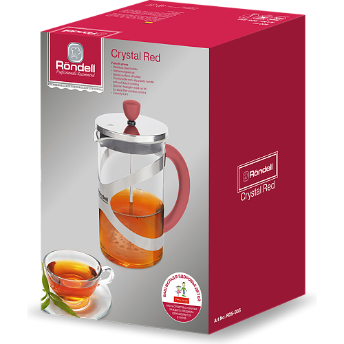 Френч-пресс Rondell Crystal Red RDS-936, 0,8 л.