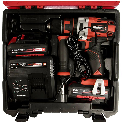 Аккумуляторная дрель-шуруповерт Einhell PXC TE-CD 18 Li-i BL,18В,60Нм,0-500/1800/мин,2x2,0Ач,кейс E-box 4513861