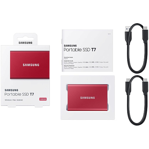 Внешний SSD-накопитель 500Gb Samsung T7 MU-PC500R/WW (SSD) USB 3.2 Type C Красный