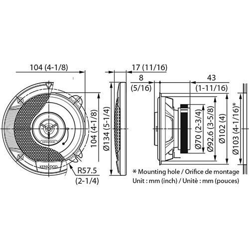 Колонки автомобильные Kenwood KFC-S1066 220Вт 10см двухполосные