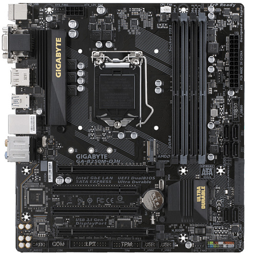 Материнская плата Gigabyte GA-B250M-D3H B250 Socket-1151 4xDDR4, 6xSATA3, M.2, 2xPCI-E16x, 4xUSB3.0, HDMI, DP, DVI, VGA, Glan, mATX