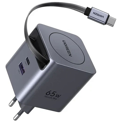 Сетевое зарядное устройство Ugreen X615 (65825) 65W Type C + USB, темно-серый
