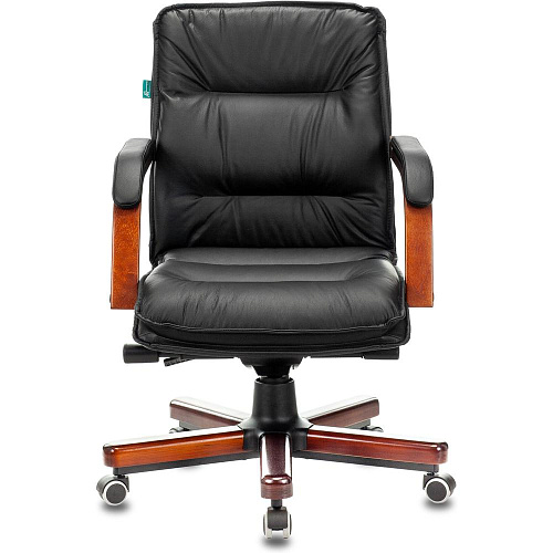 Кресло руководителя Бюрократ T-9927WALNUT-LOW черный кожа низк.спин. крестовина металл/дерево