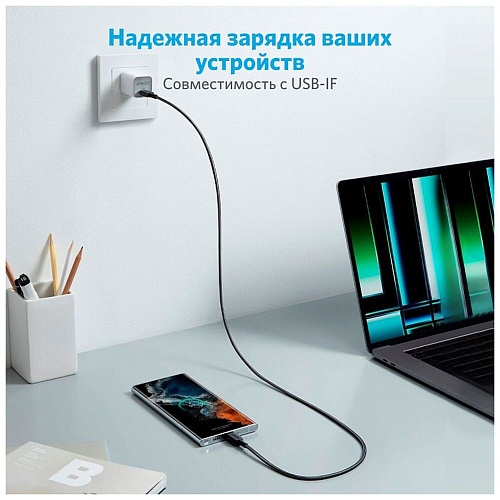 Кабель Type C - Type C 0.9m Anker Power Line 322 60W черный УЦЕНКА