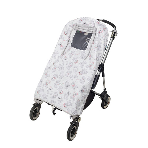 Солнцезащитный тент на коляску Mammie от солнца, насекомых и пуха (серый/розовый)