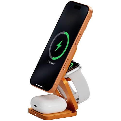 Беспроводная зарядная панель 3 в 1 Для IPhone, Apple Watch, Airpods uBear Balance Slim Qi2.2 35W Orange
