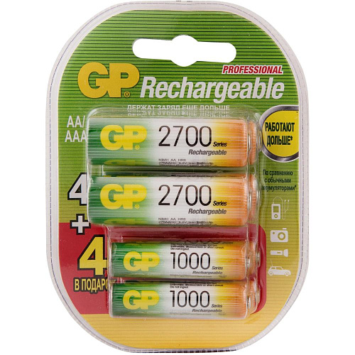 Аккумуляторы GP 270AA/100AAAHCFR-2CR8 2700mAh AA 4шт/1000mAh AAA 4шт