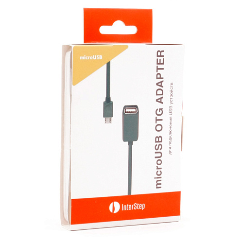 Кабель OTG для мобильных телефонов и планшетов USB2.0 тип А(f)-microB(5P) OTG 0,15м. Interstep серый