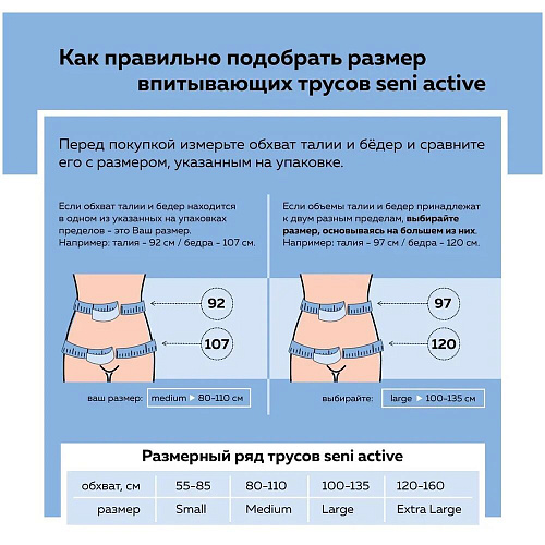 Seni Трусы впитывающие Active, 120-160 см., XL (10 шт.), 6 упаковок