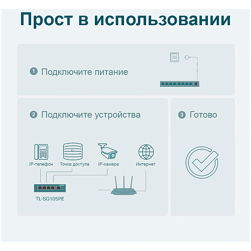 Коммутатор TP-LINK TL-SG105PE управляемый 5x1000BASE-T PoE+  metal case