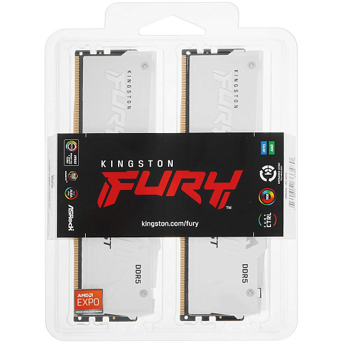 Модуль памяти DIMM 64Gb 2х32Gb DDR5 PC48000 6000MHz Kingston Fury Beast RGB White XMP (KF560C36BWEAK2-64)