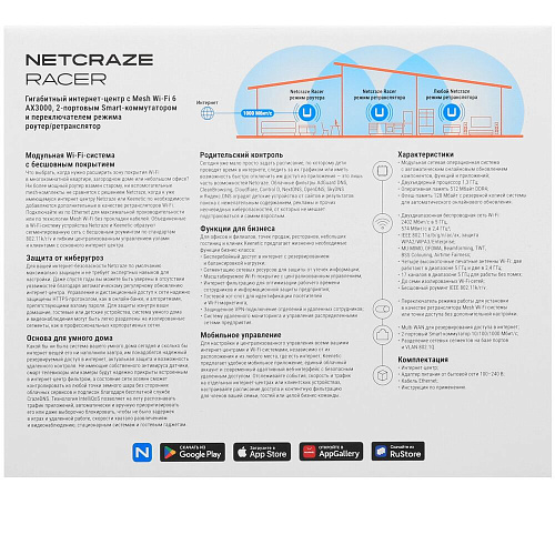Беспроводной маршрутизатор Netcraze Racer NC-4010, Wi-Fi 802.11ax 2,4+5 ГГц, 2×1 Гбит/с