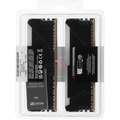Модуль памяти DIMM 32Gb 2х16Gb DDR4 PC25600 3200MHz Kingston Fury Beast RGB Black (KF432C16BB12AK2/32WP)