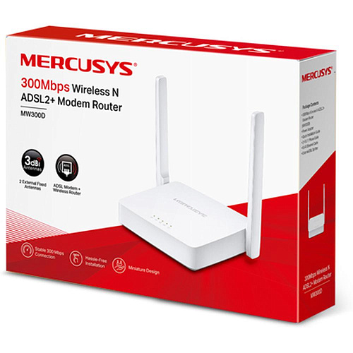 Беспроводной маршрутизатор Mercusys MW300D, 802.11n, 300Мбит/с, 2.4ГГц, 3xLAN, 1xRJ11