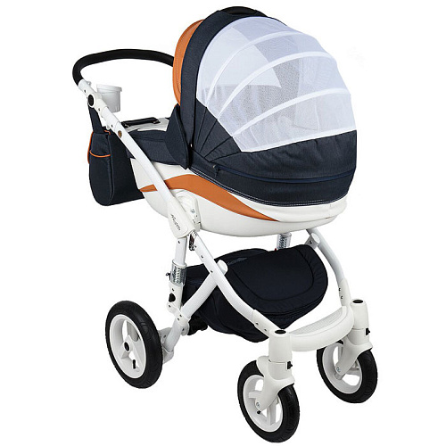 Коляска 2 в 1 Adamex Barletta New (джинс+белый+оранжевый B-7)