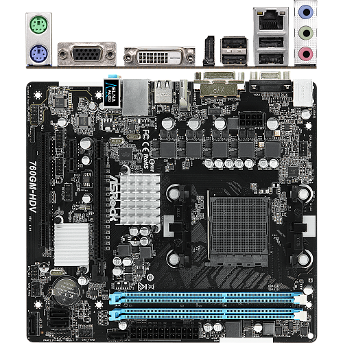 Материнская плата ASRock 760GM-HDV 760G+SB710 Socket-AM3+, 2xDDR3, 4xSATA2, 1xPCI-E16x, D-Sub, DVI-D, HDMI, GLAN, mATX