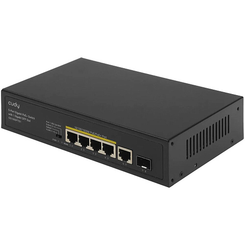 Коммутатор Cudy GS1005PTS1 (L2) неуправляемый 5 портов 10/100/1000Мбит/с, 1SFP 4хPoE+ 120W