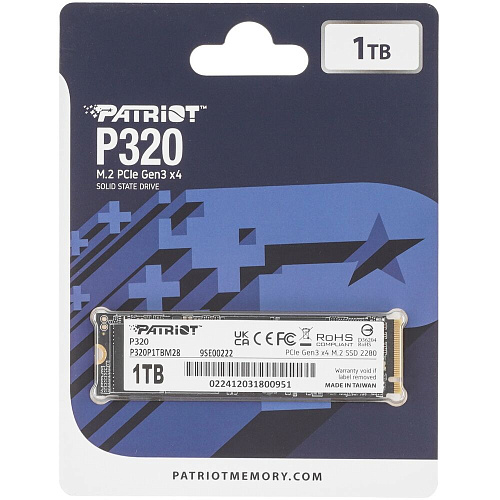 Внутренний SSD-накопитель 1000Gb Patriot Memory P320P1TBM28 P300 M.2 2280 PCIe NVMe 3.0 x4