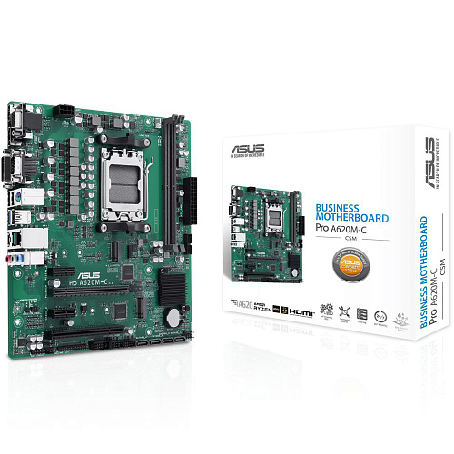 Материнская плата ASUS Pro A620M-C-CSM A620 Socket AM5 2xDDR5, 4xSATA3, RAID, 2xM.2, 1xPCI-E16x,  2xUSB3.2, 1xUSB3.2 Type C, D-Sub, DVI-D, DP, HDMI, Glan, mATX