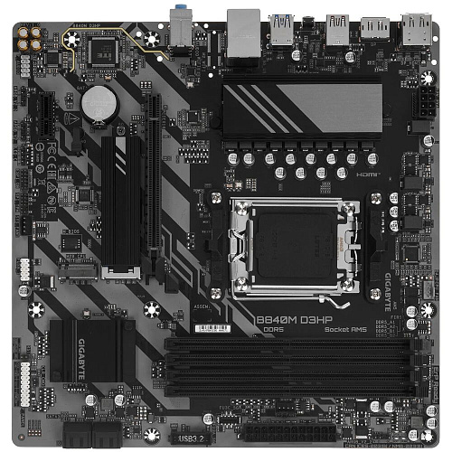 Материнская плата Gigabyte B840M D3HP WiFi6 Socket-AM5 AMD B840 4xDDR5, 4xSATA3, RAID, 2xM.2, 2xPCI-E16x, 2xUSB3.2, 1xUSB3.2 Type C, DP, HDMI, WiFi, 2.5Glan mATX