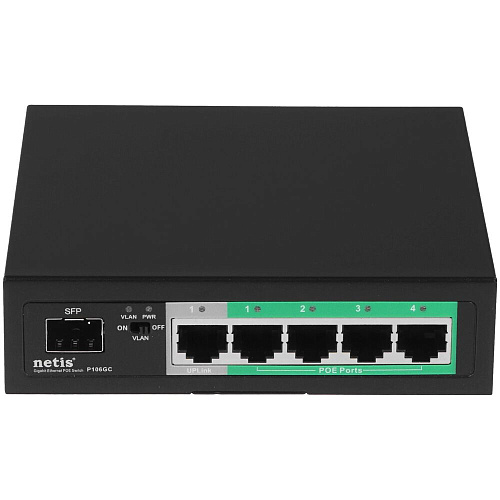 Коммутатор Netis P106GC (L2) 5x1Гбит/с 1SFP 4PoE+55W неуправляемый