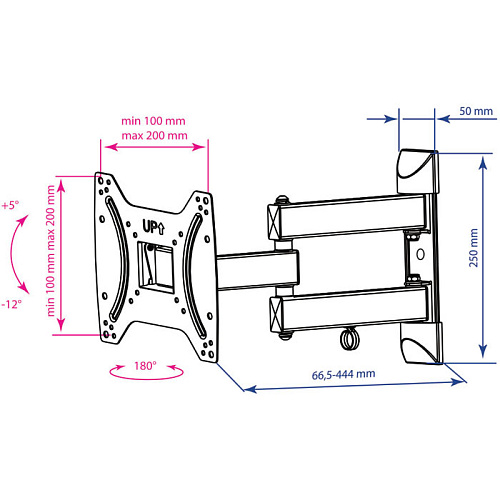 Кронштейн наклонно-поворотный Kromax DIX-22 15-48' до 35кг Vesa до 200x200 черный