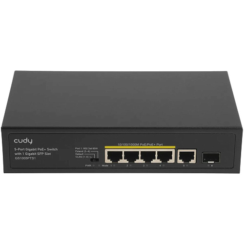 Коммутатор Cudy GS1005PTS1 (L2) неуправляемый 5 портов 10/100/1000Мбит/с, 1SFP 4хPoE+ 120W