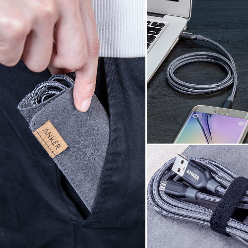 Кабель USB-MicroUSB 0.9m Anker Powerline+ (A8142GA1), серый