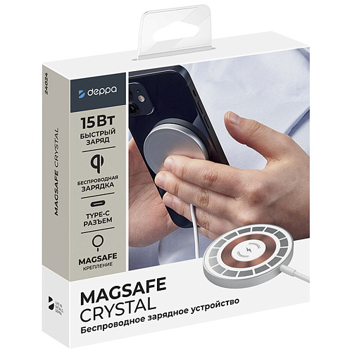 Беспроводная зарядная панель Deppa MagSafe Qi 15W (24024), Crystal