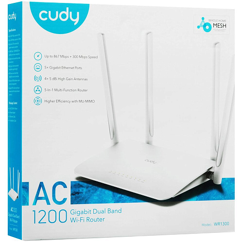 Беспроводной маршрутизатор Cudy WR1300, Wi-Fi 802.11ac 1167Мбит/с, 2.4+5ГГц, 4xLAN, 1xWAN