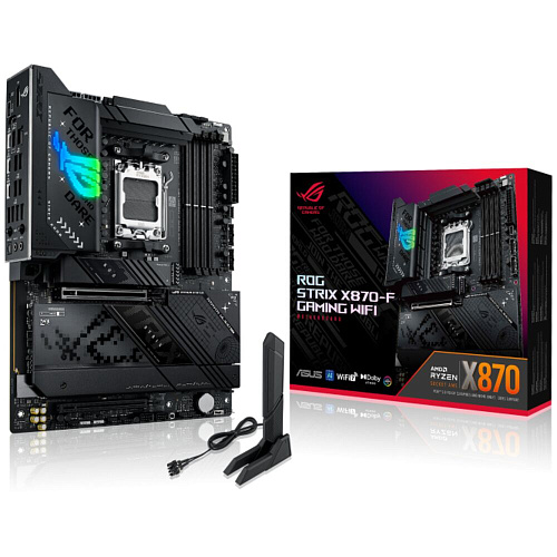 Материнская плата ASUS ROG Strix X870-F Gaming WiFi X870 Socket AM5 4xDDR5, 2xSATA3, RAID, 4xM.2, 2xPCI-E16x, 9xUSB3.2, 3xUSB3.2 Type C, DP, HDMI, WiFi, 2.5Glan, ATX