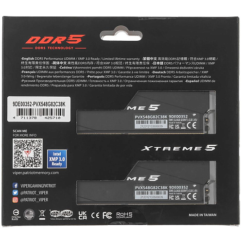 Модуль памяти DIMM 48Gb 2х24Gb DDR5 PC64000 8000MHz Patriot Memory Viper Xtreme 5 Black (PVX548G82C38K)