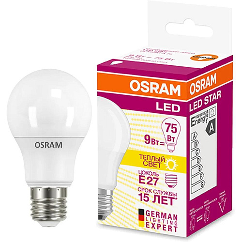 Упаковка светодиодных ламп OSRAM LED STAR CLASSIC A75 E27 9W/827 4052899971554 x10