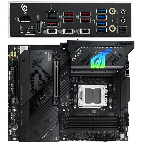 Материнская плата ASUS ROG Strix X870-F Gaming WiFi X870 Socket AM5 4xDDR5, 2xSATA3, RAID, 4xM.2, 2xPCI-E16x, 9xUSB3.2, 3xUSB3.2 Type C, DP, HDMI, WiFi, 2.5Glan, ATX