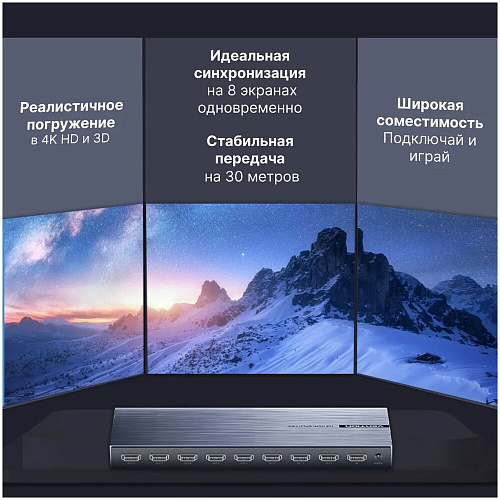 Разветвитель - сплиттер Vention AKQB0, HDMI 19F/8x19F на 8 мониторов