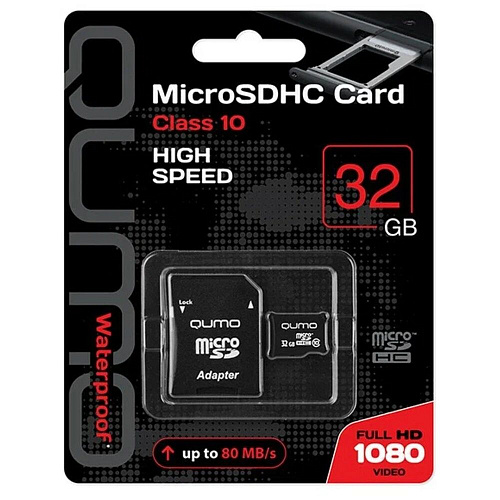 Карта памяти Micro SecureDigital 32Gb Qumo UHS-I 3.0 ( QM32GMICSDHC10 ) адаптер SD