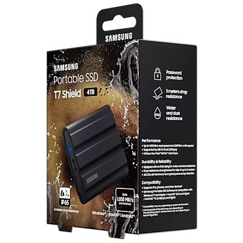 Внешний SSD-накопитель 4Tb Samsung T7 Shield MU-PE4T0S/WW (SSD) USB 3.2 Type C Черный УЦЕНКА