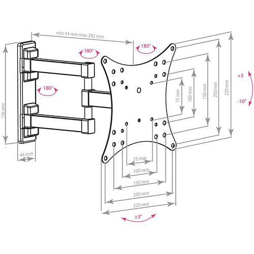 Кронштейн наклонно-поворотный Arm Media MARS-04 20-43' до 20кг Vesa до 200x200 black