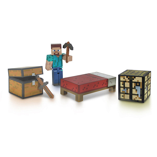Набор игрушек Minecraft Player Survival Pack(Набор для выживания): Steve(Стив), верстак(Workbench), кирка(Pickaxe), меч(Sword) и др.