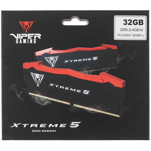 Модуль памяти DIMM 32Gb 2х16Gb DDR5 PC60800 7600MHz Patriot Memory Viper Xtreme 5 Black/Red (PVX532G76C36K)