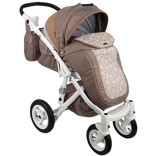 Коляска 2 в 1 Adamex Barletta New (коричневый+т.беж+принт птички B-63)