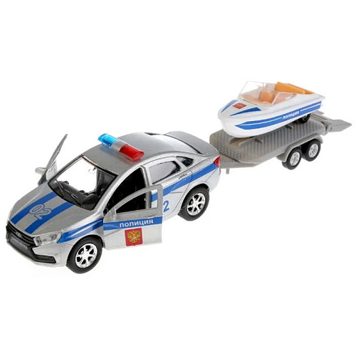 Технопарк Lada Vesta Полиция 12 см (открываются двери)+Лодка SB-17-57WB